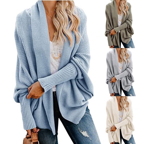 Aboser Slouchy Cardigan Sweaters for Women Cable Knit Open Front Cardigans Batwing Long Sleeve Dusters Warm Ribbed Edged Outwear Coats
