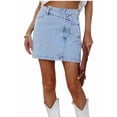 thumbnail image 2 of Women'S Asymmetrical Denim Mini Skirt Fashion Irregular Hem Casual Jeans Skirt Blue S, 2 of 9
