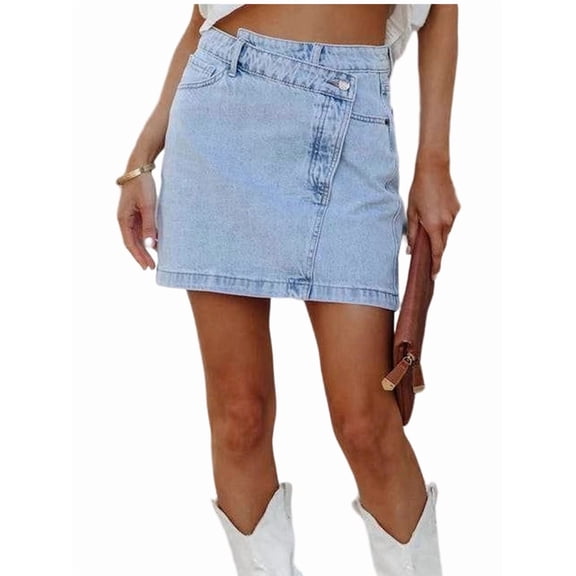 Women'S Asymmetrical Denim Mini Skirt Fashion Irregular Hem Casual Jeans Skirt Blue XXL
