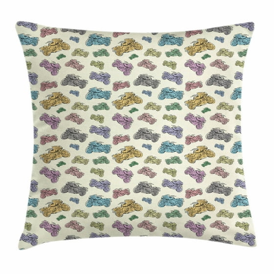 Motorcycle Throw Pillow Cushion Cover, Pastel Color Racing Motorcycle Sketching Display Cartoon ...
