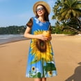thumbnail image 4 of Balery Blue Sky Sunflower Vestidos sueltos de manga corta para mujer, vestidos de verano 2025, vestidos casuales de corte A con vuelo., 4 of 6