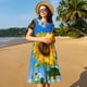 thumbnail image 4 of Balery Blue Sky Sunflower Vestidos sueltos de manga corta para mujer, vestidos de verano 2025, vestidos casuales de corte A con vuelo., 4 of 6