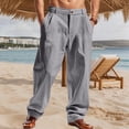 thumbnail image 4 of Zimjoy Men's Dress Pants Summer Wide Leg Linen Pants Breathable Casual Basic Trousers with Belt Loop, Gray 3XL, 4 of 4