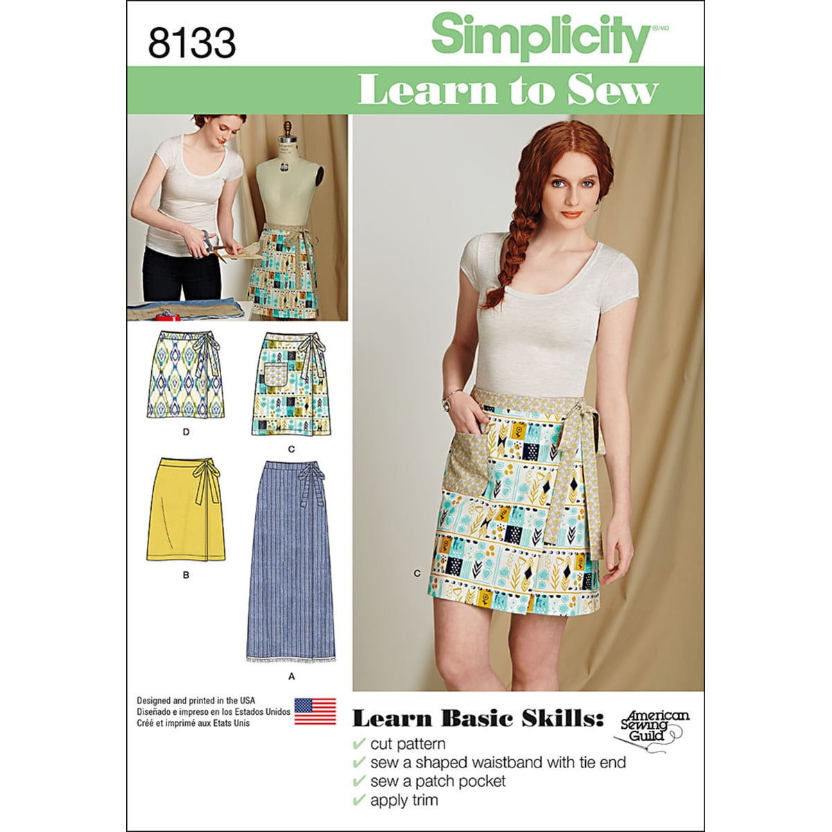 Simplicity Misses Size 6 18 Learn To Sew Wrap Skirts Pattern 1 Each 