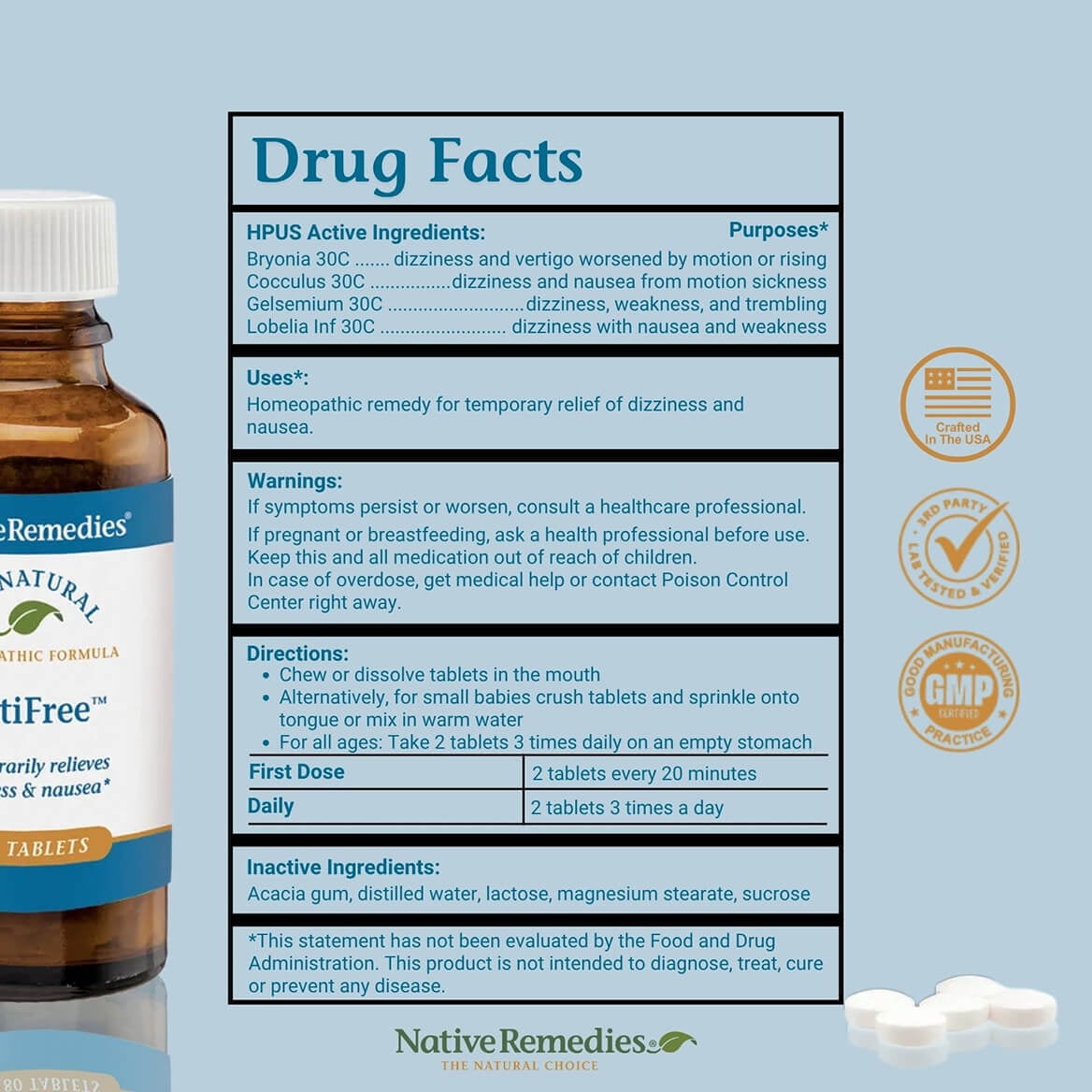Native Remedies VertiFree Tablets - Natural Inner Ear Balance & Disorientation Relief - Support for Dizziness, Nausea & Equilibrium - Safe Homeopathic Formula for All Ages - 180 Fast-Acting Dissolvab