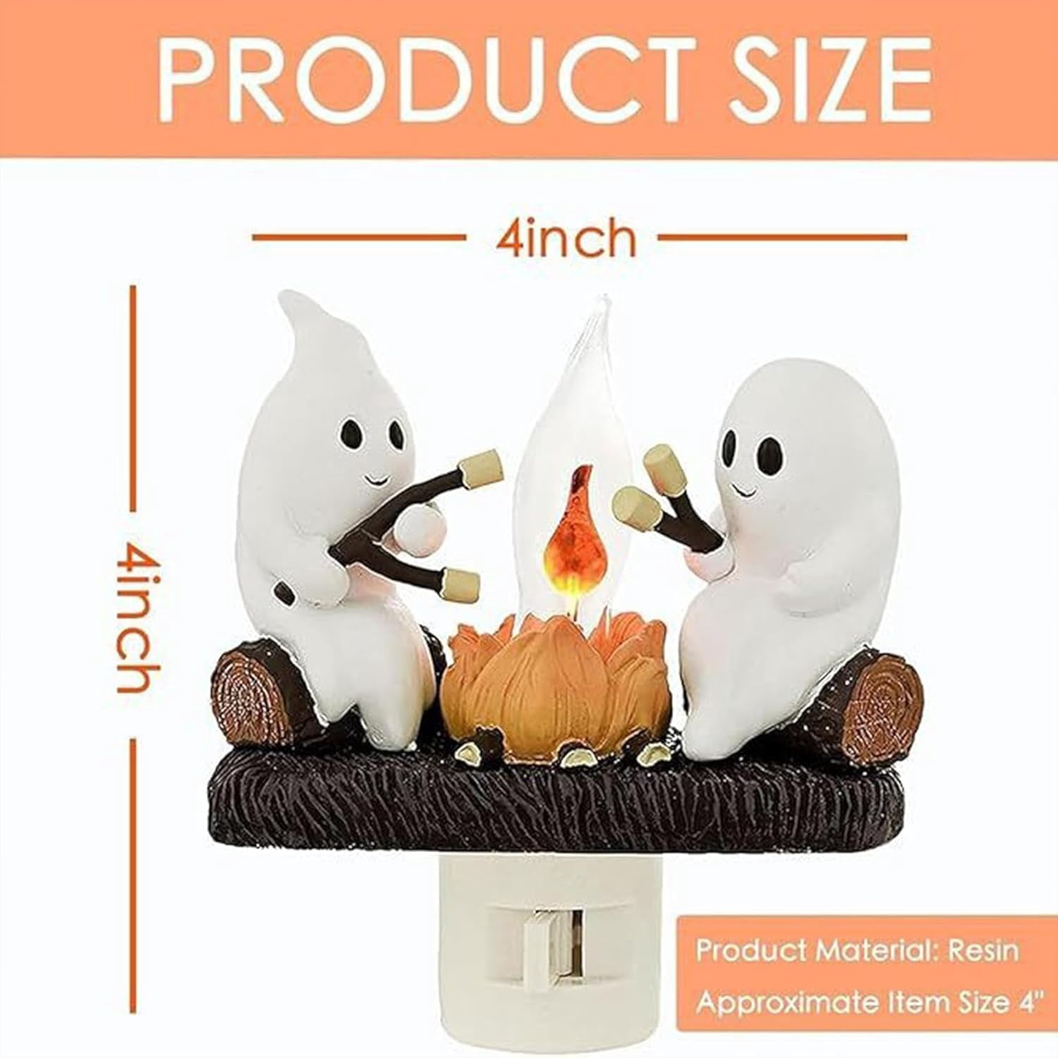 2024 Ghost Campfire Flickering Nightlight, Halloween Night Lights Plug into Wall, 3D Spooky Fire Marshmallow Night Light, Ghost Pumpkin Night Light Dusk Funny Halloween Room Decorations (A-1PC)