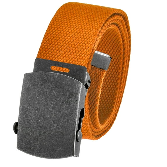 Cut to Fit Men's Golf Casual Belt Antique Silver Slider Buckle 1.5 Width with Adjustable Canvas Web Belt Small Orange