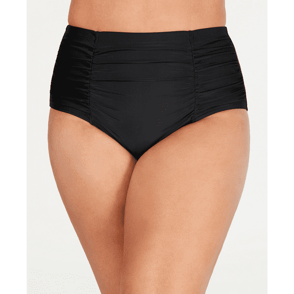 Island Escape Women's Plus High Waist Bikini Bottoms Swimsuit Black Size 16W