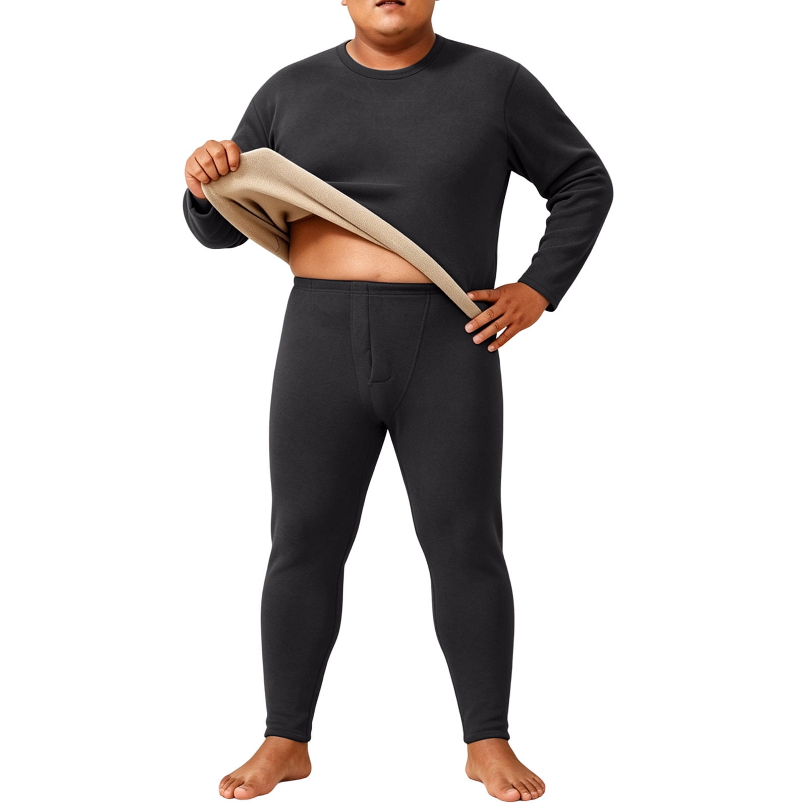 Fengqque Men s Plus Size thermal Long Underwear Set Thick Fleece Lined Warm Base Layer Top & Pants Dark Gray 2XL