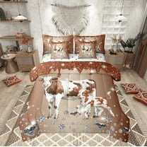 Milk Cow Comforter Set 7 Piece Bed in a Bag Twin,Brown Sequin Fluid Art Bedding Set,Crystal Diamond Comforter and Sheet Set Farm Animals Bed Set,Farmhouse Bull Cattle Western Decor