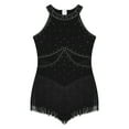 thumbnail image 4 of LiiYii Kids Girls Ballet Dance Latin Jazz Fringed Dress Sheer Mesh Keyhole Back Tassel Leotard Glittery Bodysuit Black 16, 4 of 6