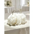thumbnail image 3 of Women's White Floral Ruffle Clutch Purse Elegant Evening Bag Metal Handle Wedding Party Handbag, 3 of 7