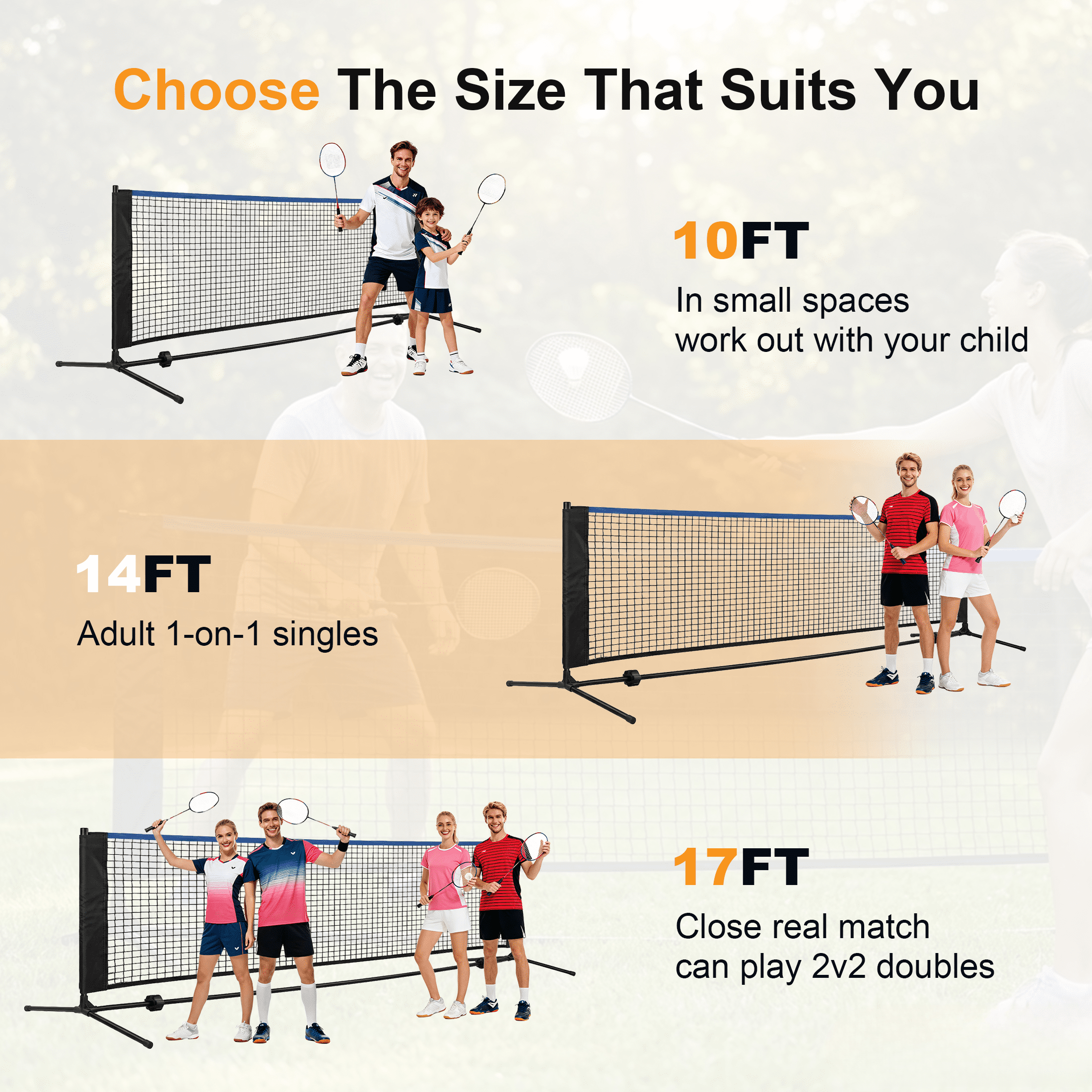 SHOUFTW Nylon Height Adjustable Badminton Net with Carry Bag, Volleyball Net for Pool, Backyard Game Indoor Outdoor Use, Blue-black