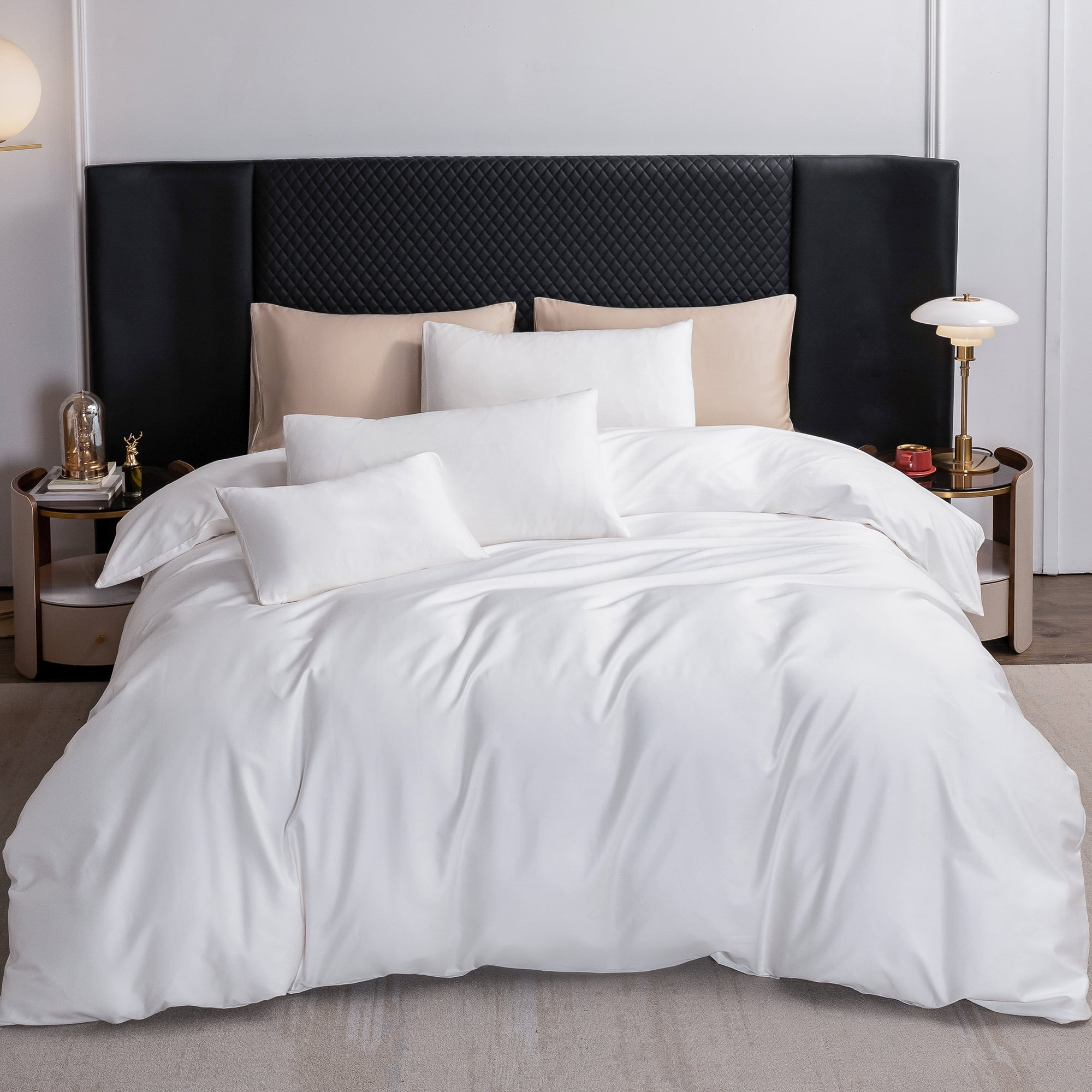 MooMee Duvet Cover Set King 600-TC 100% Long-Staple Cotton Sateen Silky Smooth Luxury (Bright White, 104" x 90")