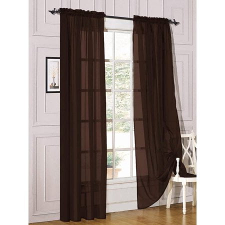 Decotex 2 Piece Sheer Voile Light Filtering Rod Pocket Window Curtain Panel Drape Set Available in a Variety of Sizes and Colors (54"" X 36"", Chocolate)