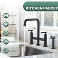 thumbnail image 5 of WOWOW Brass Double Handle Bridge Kitchen Faucet, Deck Mount Kitchen Sink Faucet with Side Sprayer, 5 of 9