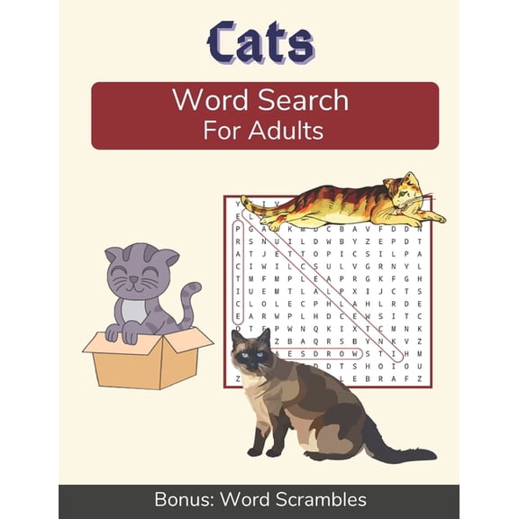 Cats Word Search For Adults: Medium Difficulty Puzzle Book for Cat Lovers and Owners, (Paperback)
