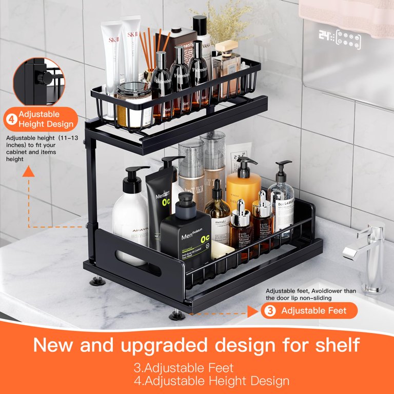 2-Tier Under Sink Organizer With Sliding Drawers – Adjustable Height, 50 Lb Capacity For Kitchen & Bathroom Cabinet Storage