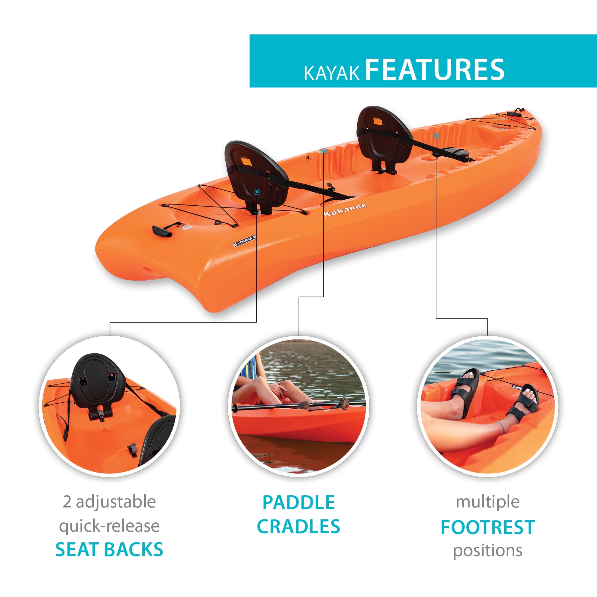 Lifetime Kokanee 10.5 ft Tandem Sit-On-Top Kayak, Orange (90537)