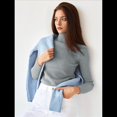 thumbnail image 4 of Suéteres Acanalados para Mujer, Lindos Suéteres de Punto de Cuello Alto, Ajustados y Cálidos Gris un Tamaño, 4 of 9