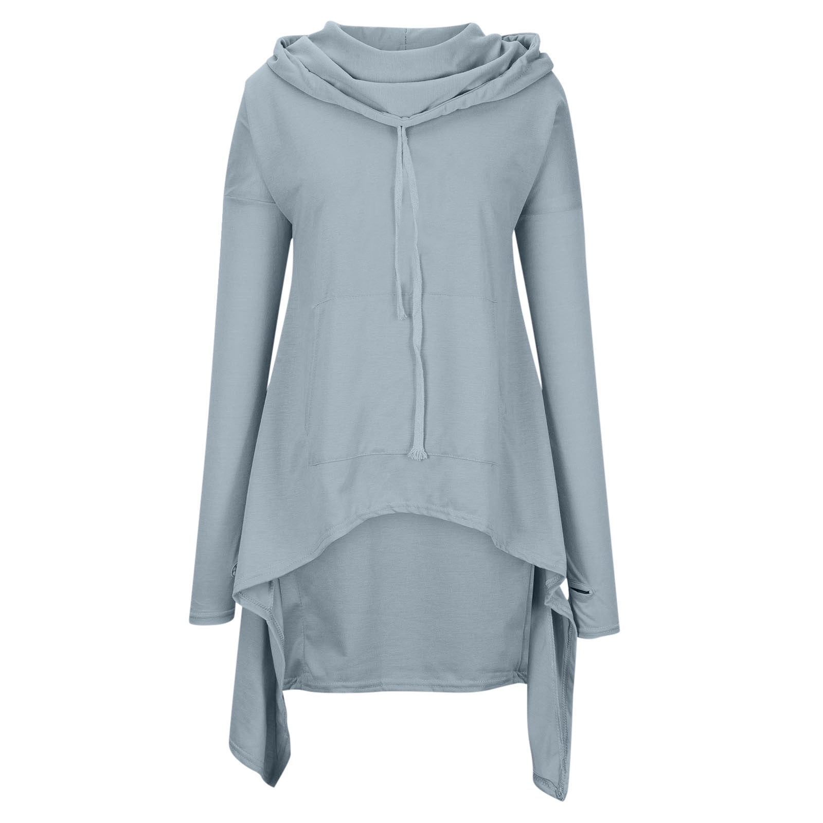 Womens Retro Long Hoodie Asymmetrical High Low Hem Full Sleeve Cowl Hooded Neck Drawstring Loose Sweatshirt Outwear (3X-Large, Gray)