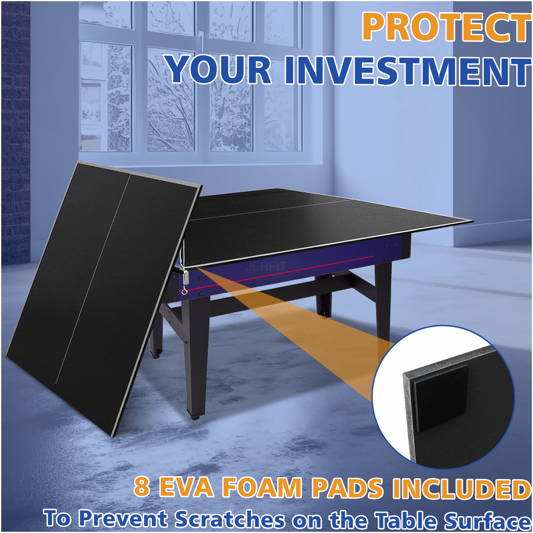 JERFIT 6x3ft Foldable Ping Pong Table Top, Black MDF Conversion Top for Indoor Table Tennis Games, Includes Net & Posts