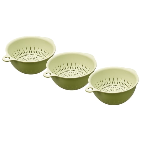 Kitchen Strainer Colander Bowl Set 3 Pcs Medium Double Layer Drain Basket Green