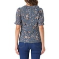 thumbnail image 3 of Allegra K Women's Floral Ruffle V Neck Puff Short Sleeves Blouse Top L Grey Blue, 3 of 6