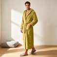 thumbnail image 5 of LangJing Mens Fleece Hooded Bathrobe Shawl Collar Soft Plush Robes for Men Shower Spa House Bath Robe with Pockets Yellow,M, 5 of 6