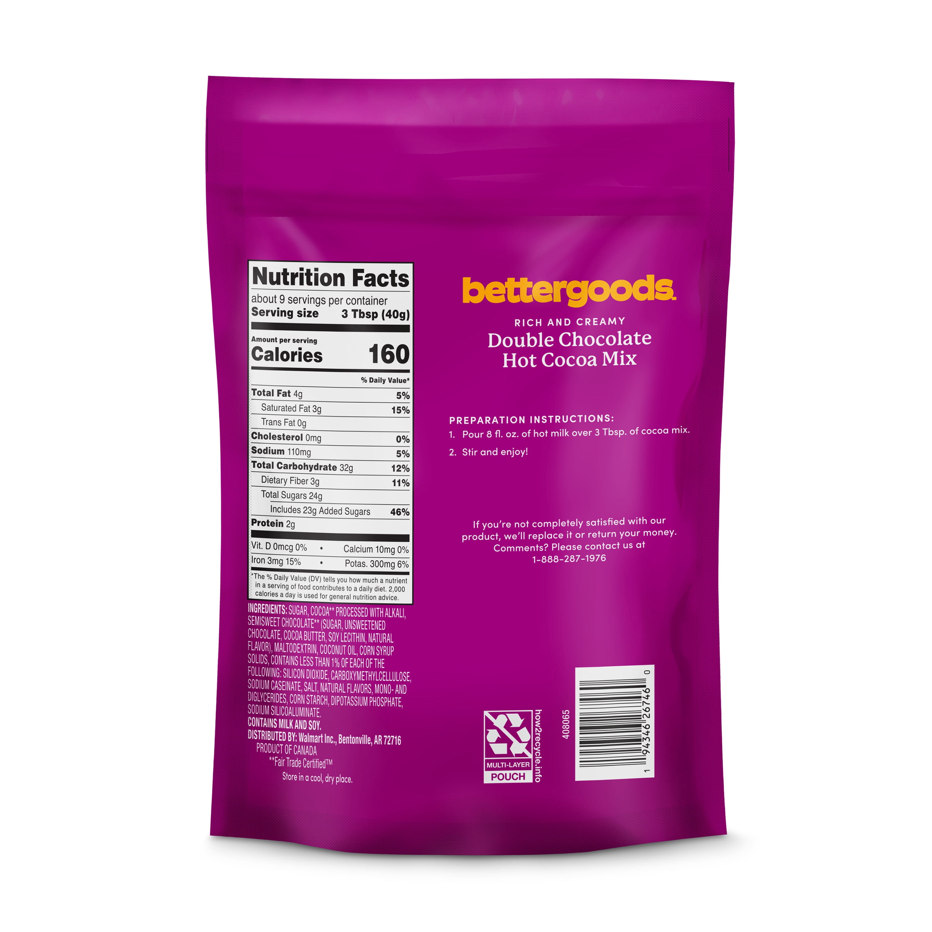 (6 pack) bettergoods Double Chocolate Hot Cocoa Mix, 12 oz