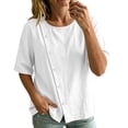 thumbnail image 2 of TGSLY Asymmetrical Button Placket Tops for Women Lightweight Thin Crew Neck Solid Color Blouses Loose Fit Dressy Casual Half Sleeve Shirts M, 2 of 7