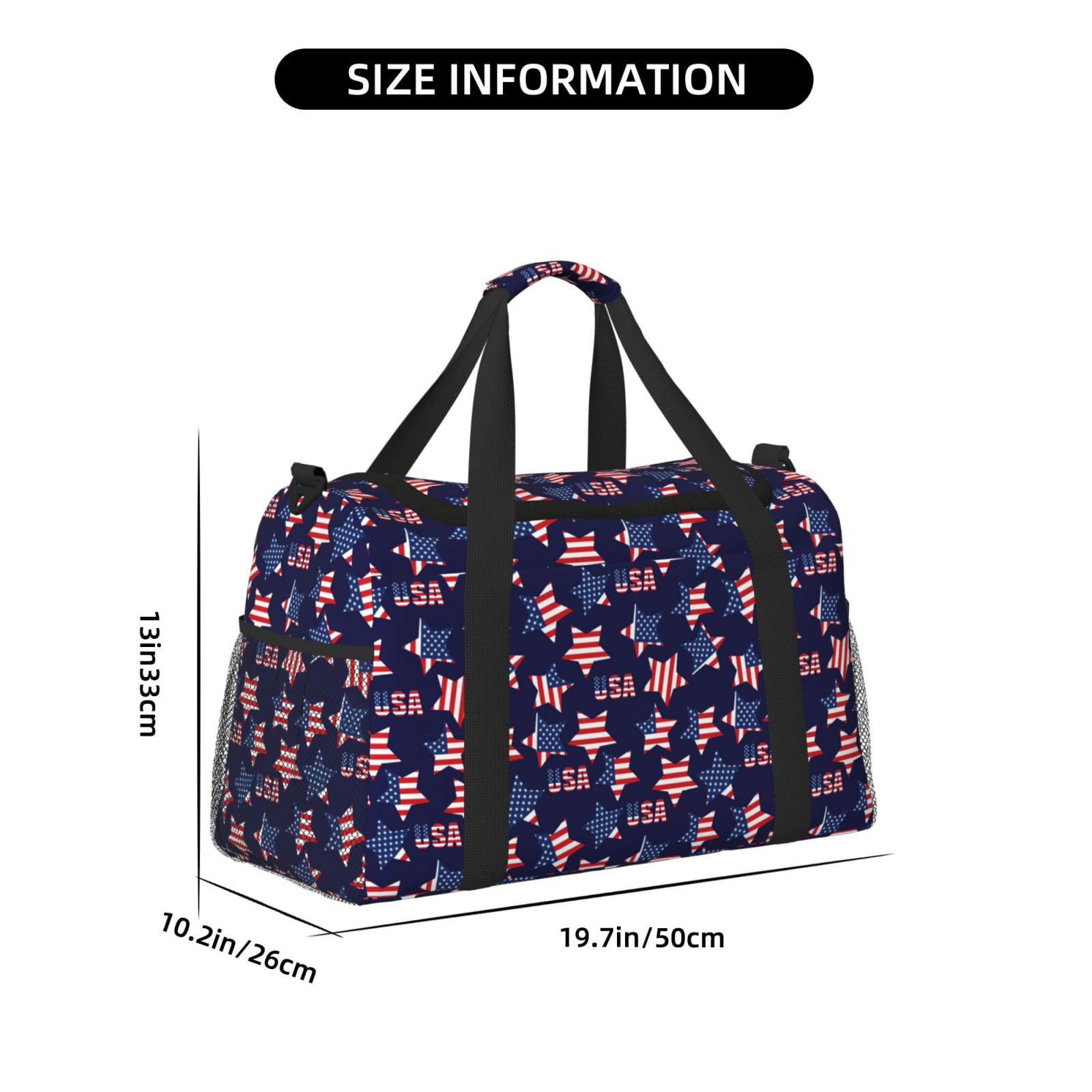 Fuzoiu American Stars Print Travel Duffle Bag,Carry On Tote Bags,Duffel Bag,Sport Gym Bag, Hospital Bag for Labor and Delivery, Overnight Bag,Luggage Bag