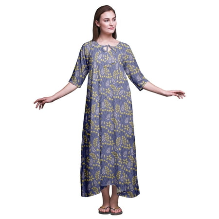 

Bimba Bluish Violet Artistic Leaves & Floral Printed Maxi Nightgowns For Women With Summer Slip Sleepwear Medium