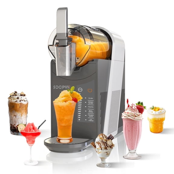 SOOPYK Slushie Machine,Frozen Drink Maker with Self-Cleaning for Home,Rapid Chill Technology,No Ice Needed,Adjustable Hardness,6 Preset,Gray&Sliver,Margaritas, Frappes,Milkshakes