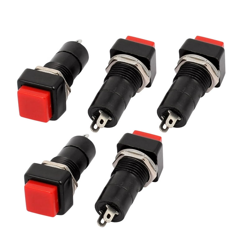 5 Pcs Red Momentary Square Push Button Switch NO SPST 250V 3A 