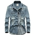 thumbnail image 1 of Chemise en jean décontractée à manches longues pour hommes, 1 of 3