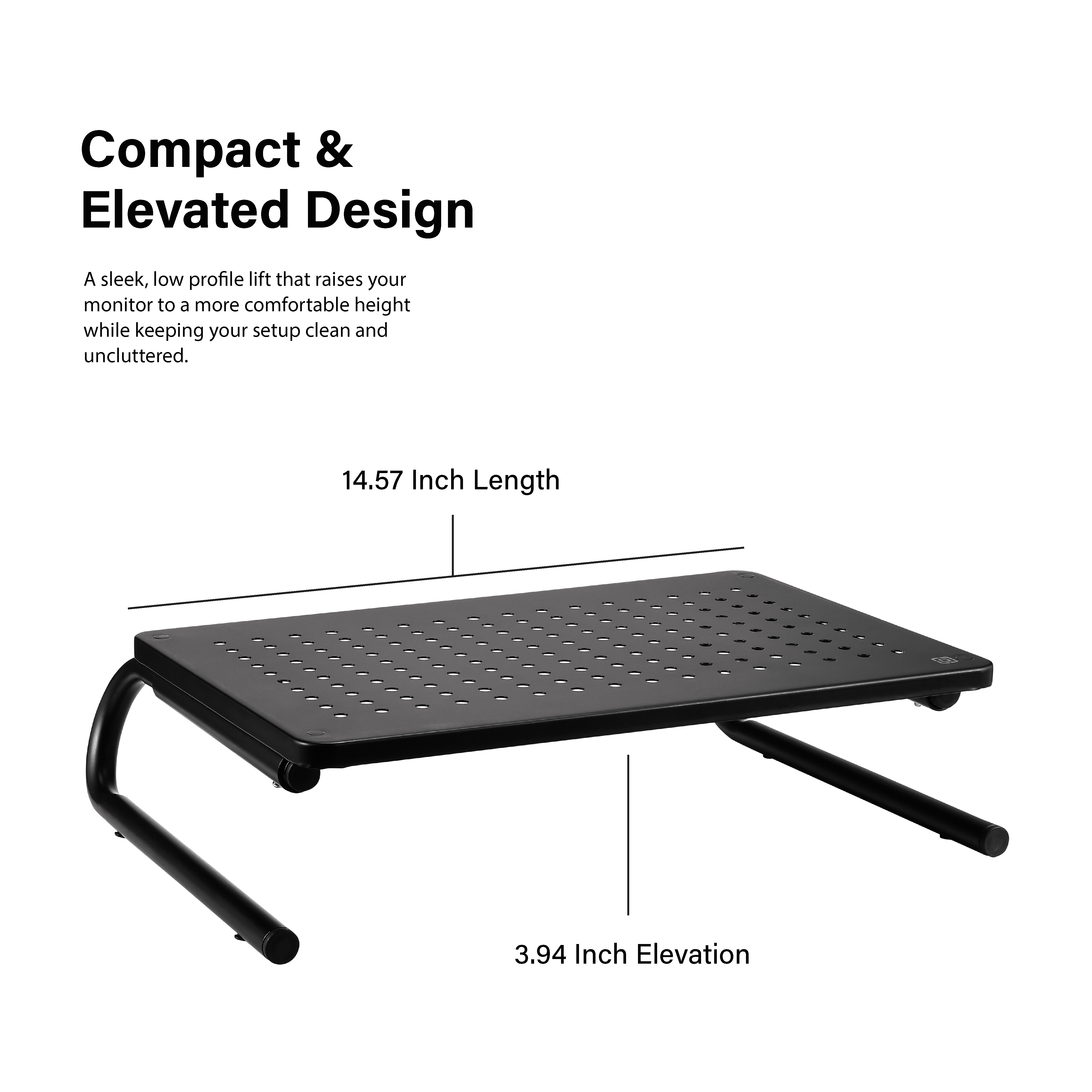 Incipio Monitor Riser Stand, Ergonomic Desk Shelf with Ventilated Surface & Non-Slip Legs, Space-Saving Computer Monitor Stand for Office, Home & Gaming Setup-Black