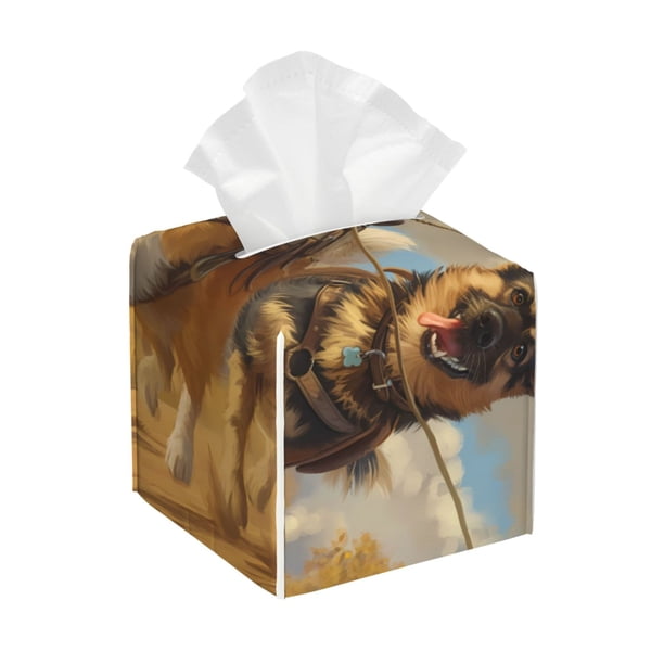 Balery Farm Corgi German Shepherd Porta Pañuelos de Cuero con Estampado – Funda Moderna Cuadrada para Caja de Pañuelos, Dispensador 5x5x5''