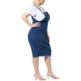 thumbnail image 4 of Agnes Orinda Women's Plus Size Adjustable Strap Back Slit Overall Bodycon Jean Denim Midi Dresses 4X Dark Blue, 4 of 8