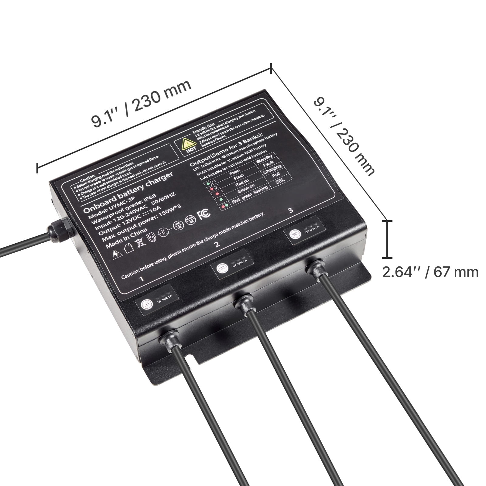 KFFKFF Marine Battery Charger, 3-Bank, 10A 12V Onboard Charger, IP68 Waterproof Smart Battery Charger, Compatible with Lithium-Ion (LiFePO4), NCM, Lead-Acid Batteries for Boats, Yachts, RVs