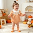 thumbnail image 2 of Halloween Baby Girl Outfits Pumpkin Bubble Romper Thanksgiving Smocked Clothes Checkered Bodysuit, 2 of 9