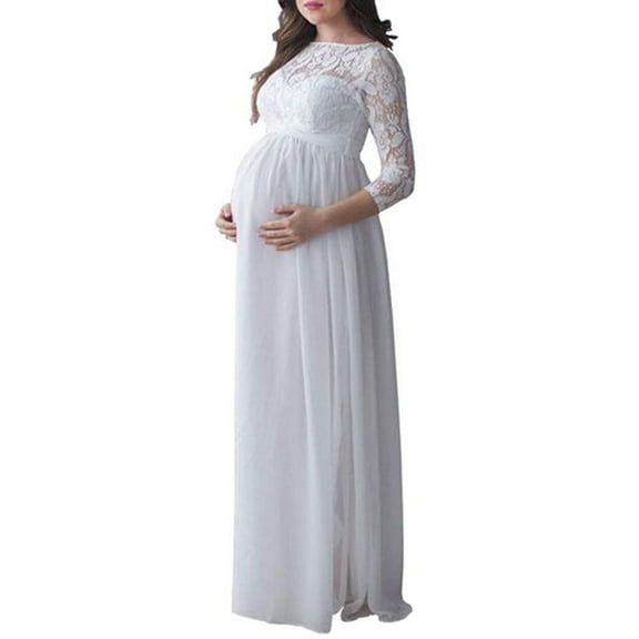 Pregnant Women's Lace Maternity Dress Maxi Gown Photography Photo Dress,3/4 Sleeve Party Dress