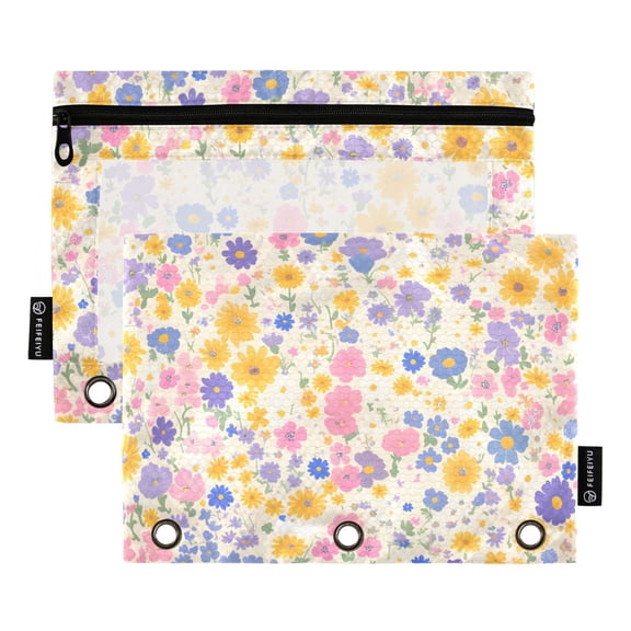 ALAZA 2 Pack Pencil Pouch Floral-8 Pencil Case for 3 Ring Binder Clear Window Pencil Bag Organizers
