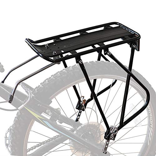 Bike Cargo Rack w/Bungee Cargo Net & Reflective Logo Universal Adjustable Bicycle Rear Luggage Touring Carrier Racks 55lbs Capacity Quick Release Mountain Road Bike Pannier Rack for 26"-29" Frames