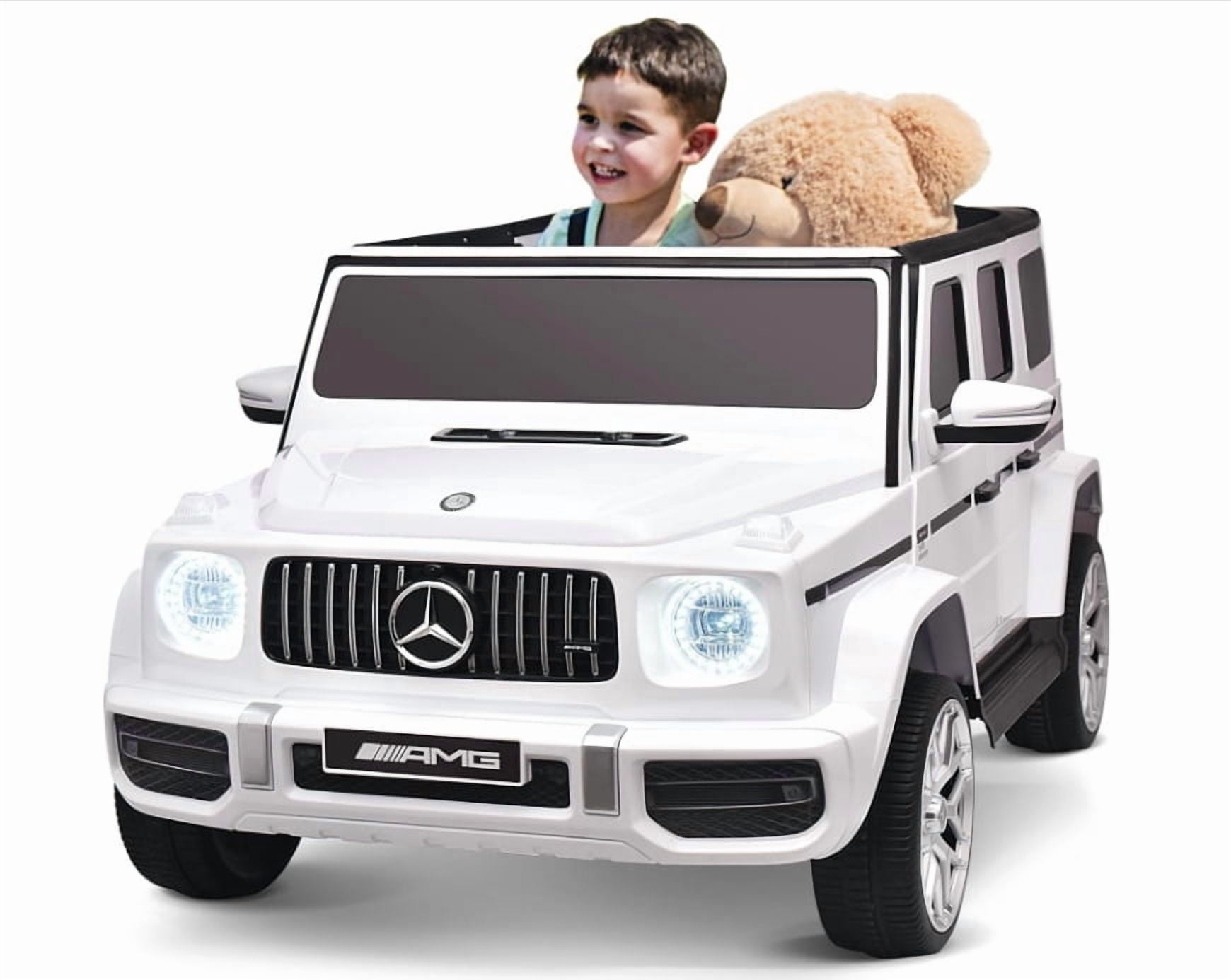 Mercedes-Benz G63 Kids 12V Electric Ride On Car With Remote Control, LED Lights, Spring Suspension,maximum load capacity of 66 lbs and features overall dimensions of 42 x 24.5 x 21.3 inches