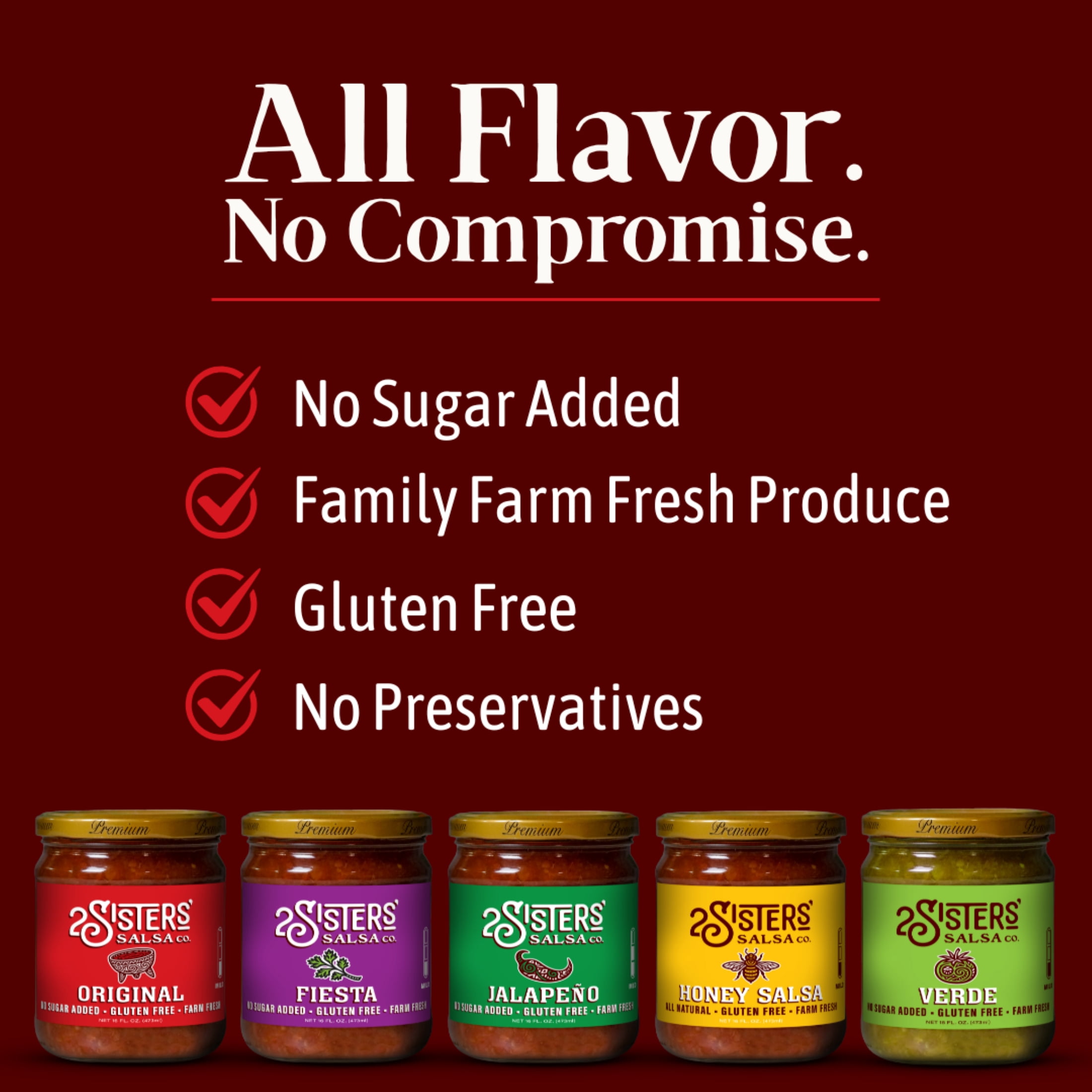 (3 pack) 2 Sisters' Salsa Original Salsa, Gluten Free, 16 fl oz