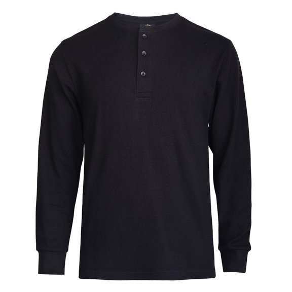 TheLovely Men's Classic Waffle Knit Medium Weight Thermal 3-Buttons Henley Long Sleeve Tee Shirts Top