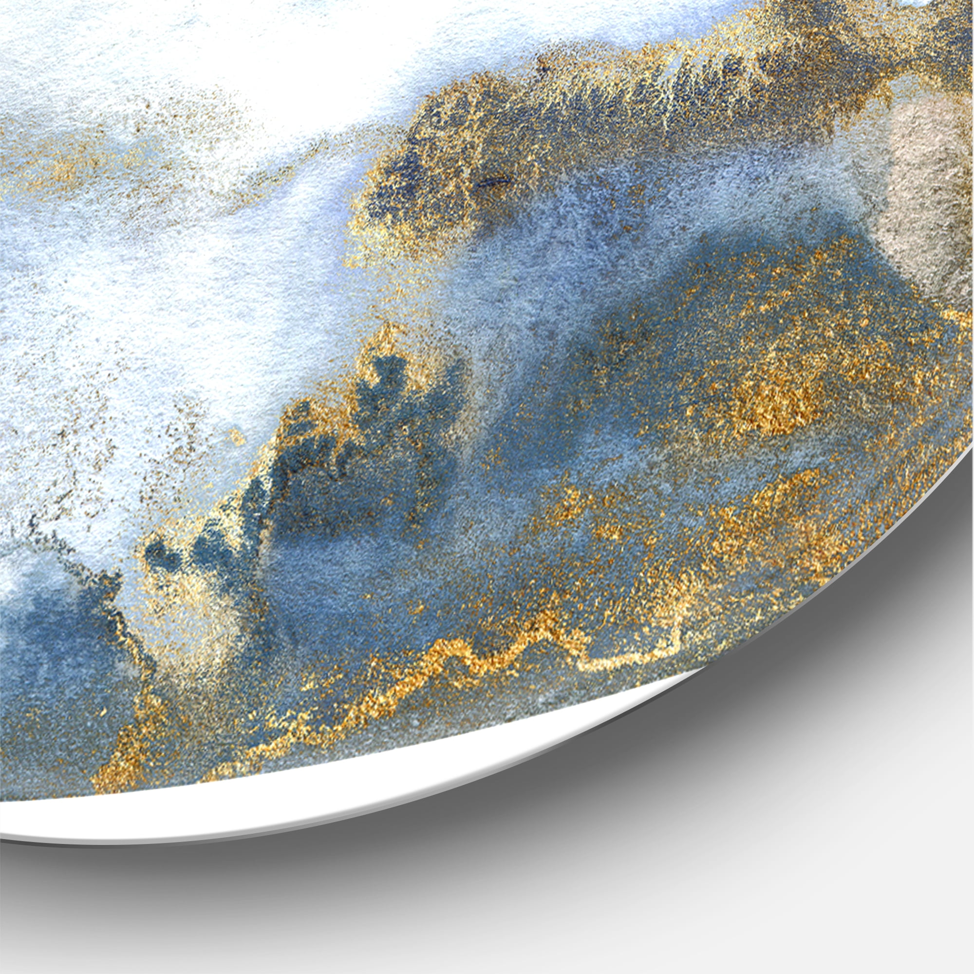 Designart 'Gold and Dark Blue Abstract Waves III' Modern Circle Metal Wall Art 23x23 - Disc of 23
