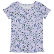 BTween 4-Pack Rib Knit Girls Tops - Short Sleeve Lettuce Trim Ribbed Girl Shirts - Stripe/Floral/Solid