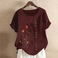 thumbnail image 2 of Birdeem Blouses pour Femmes Mode Imprimée Confortable Ample Manches Courtes Blouse Boutonnée Col Rond Décontracté, 2 of 12